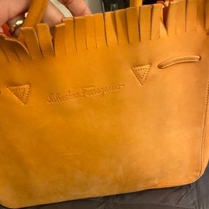 Salvatore Ferragamo orange suede leather tote